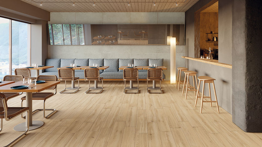 POLIS Blend en situation — carrelage effet bois