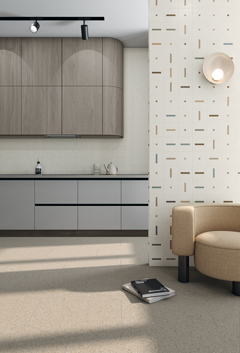 Ambiance carrelage VIVES Ronna Multicolor Quecto Umbra Hexagono Micra Umbra
