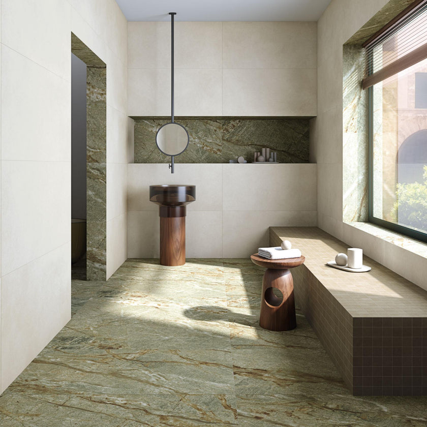 Ambiance carrelage VIVES Faroe Tandem Blanco Mosaico Tandem Moka