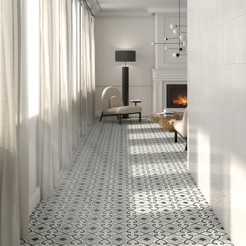 Ambiance carrelage VIVES NIZA Garde Gris JAVEA Blanco